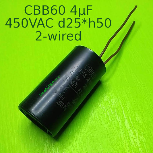 CBB60 4µF 450VAC d25*h50 (2 провода)